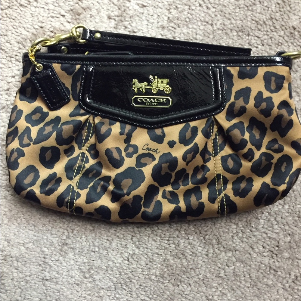 Coach Leopard Print Clutch in Tan and Black with Gold Hardware